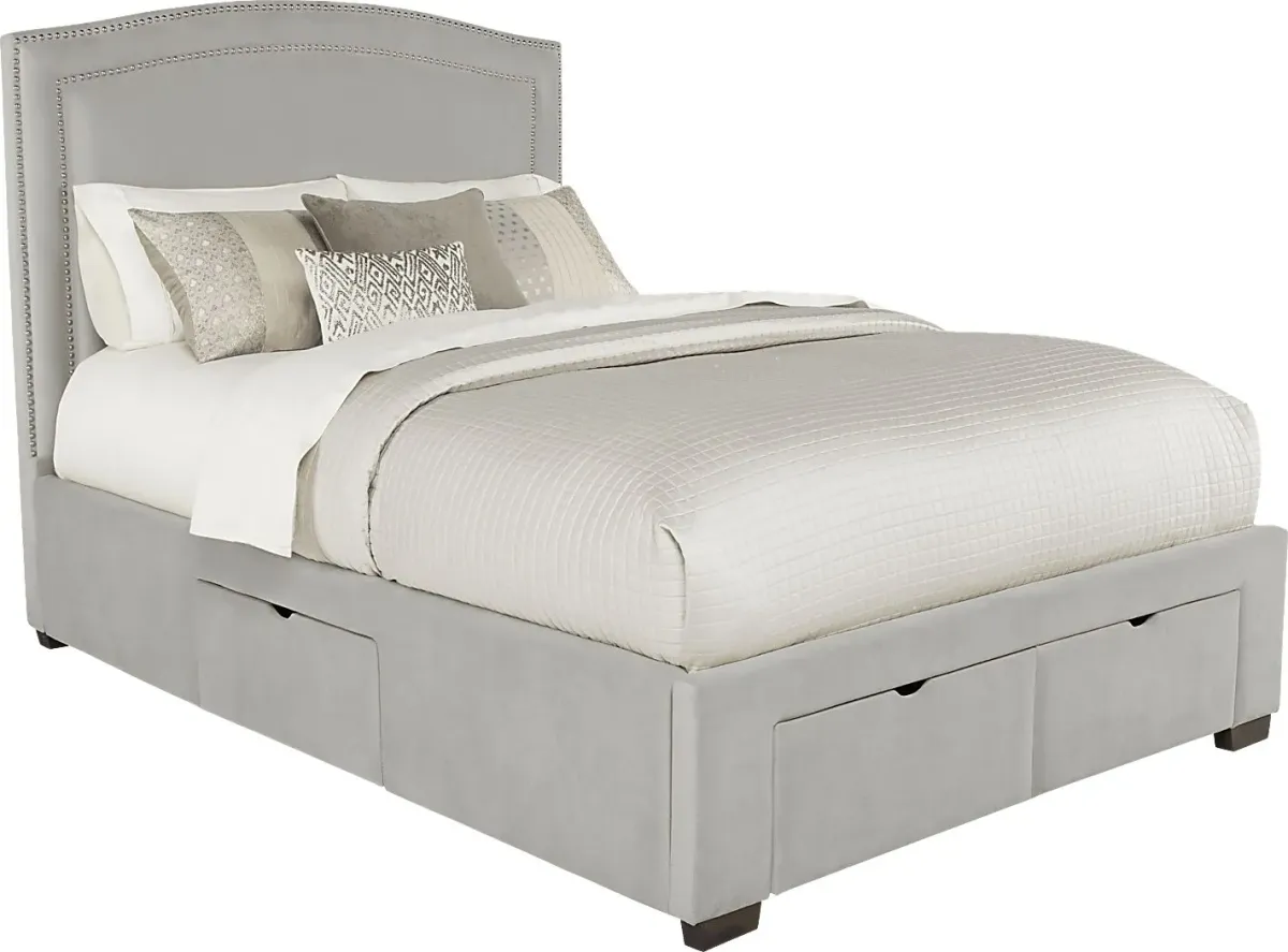 Loden Gray 3 Pc Queen Upholstered Bed with 4 Drawer Storage