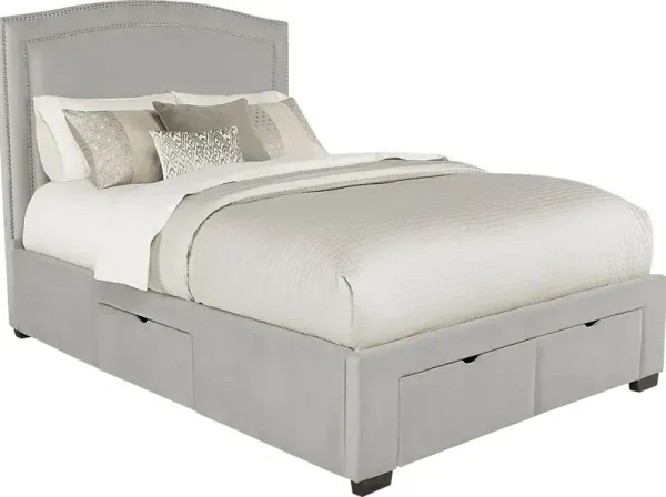 Loden Gray 3 Pc Queen Upholstered Bed with 4 Drawer Storage