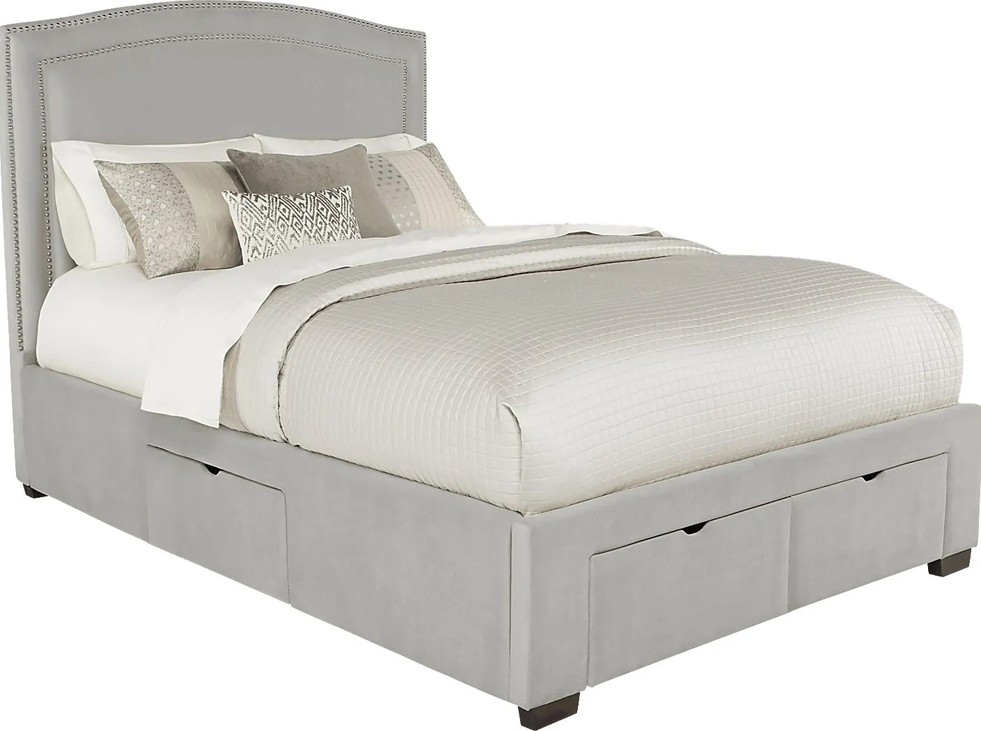Loden Gray 3 Pc Queen Upholstered Bed with 4 Drawer Storage