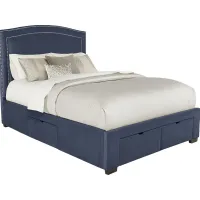 Loden Navy 3 Pc Queen Upholstered Bed with 4 Drawer Storage