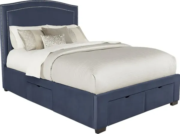 Loden Navy 3 Pc Queen Upholstered Bed with 4 Drawer Storage