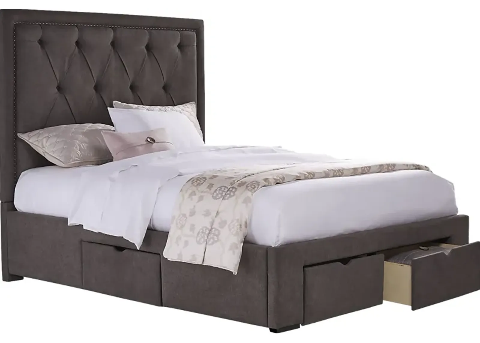 Elridge Granite 3 Pc Queen Upholstered Bed with 4 Drawer Storage