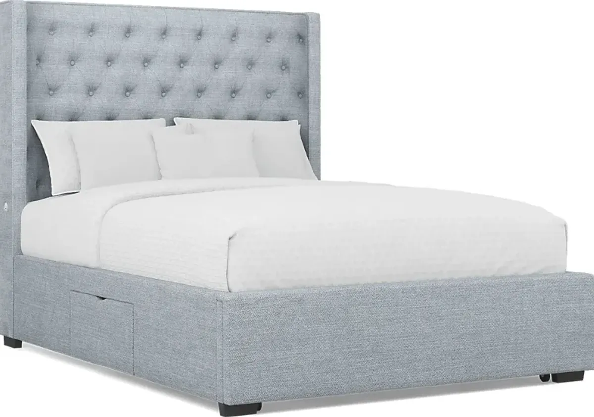 Harlow Hill Seafoam 3 Pc King Upholstered Storage Bed