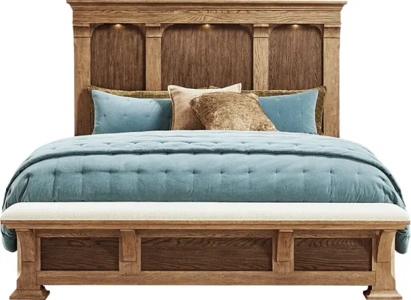 Telluride Brown King Panel Bed with Upholstered Bench