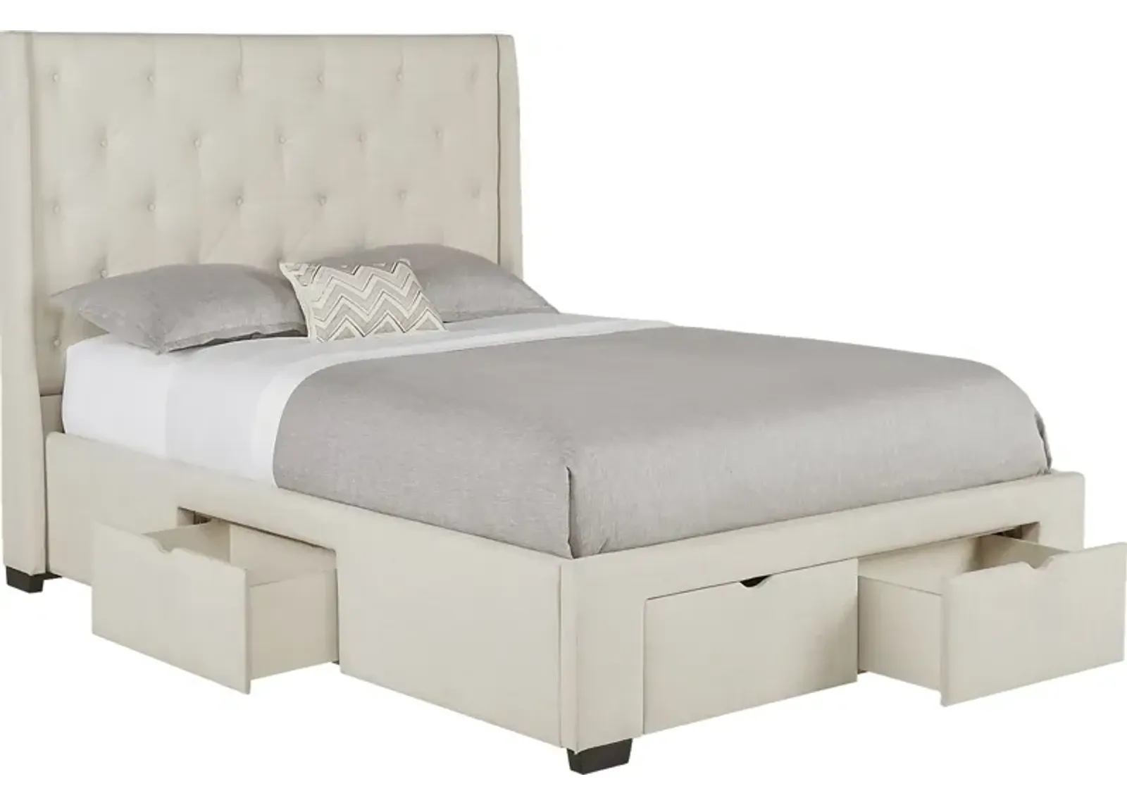 Alison Oatmeal 3 Pc King Upholstered Bed with 4 Drawer Storage