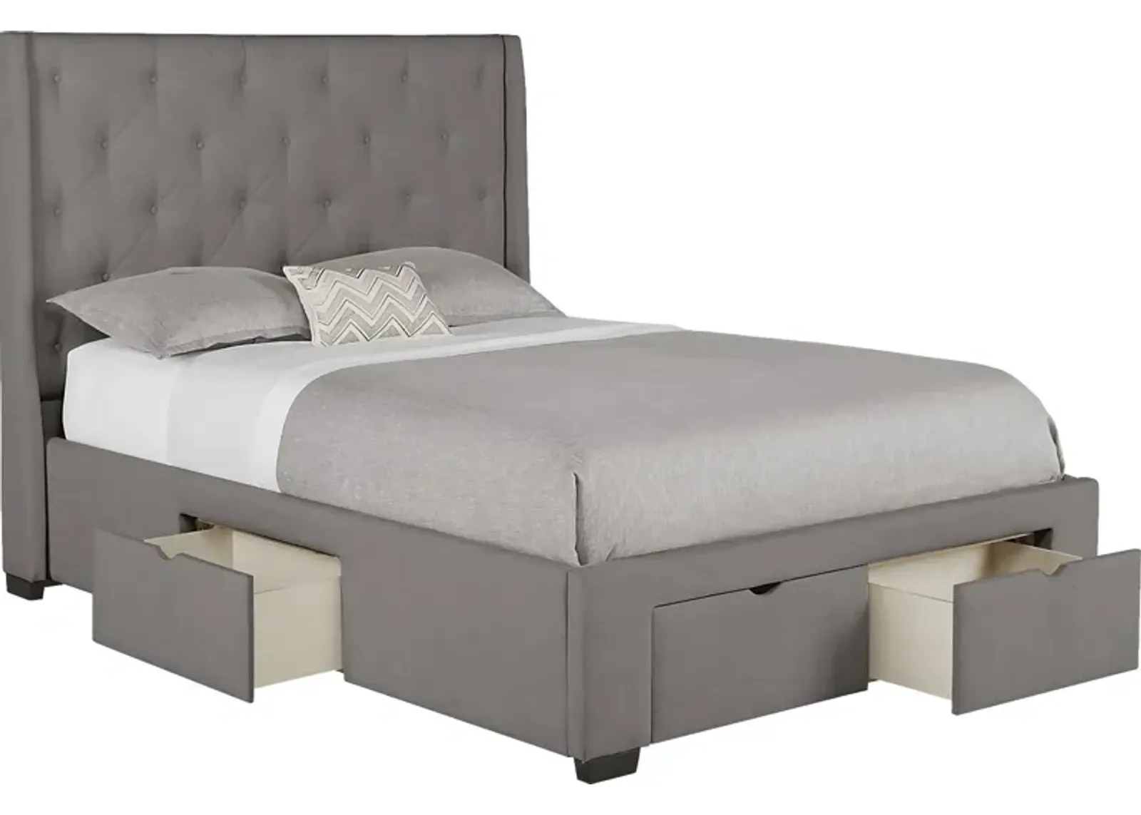 Alison Gray 3 Pc King Upholstered Bed with 4 Drawer Storage