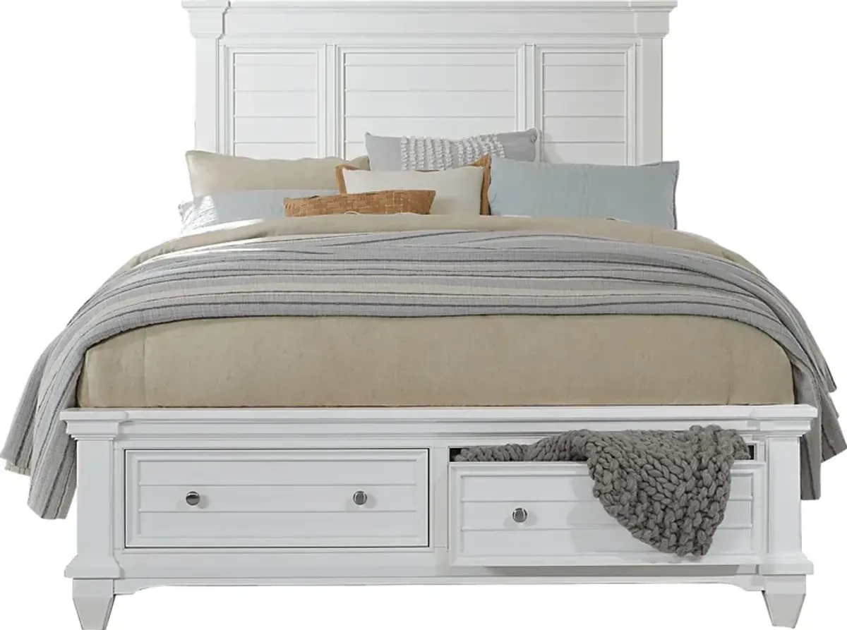 Hilton Head White 3 Pc King Panel Bed with Storage