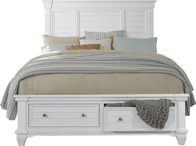 Hilton Head White 3 Pc King Panel Bed with Storage