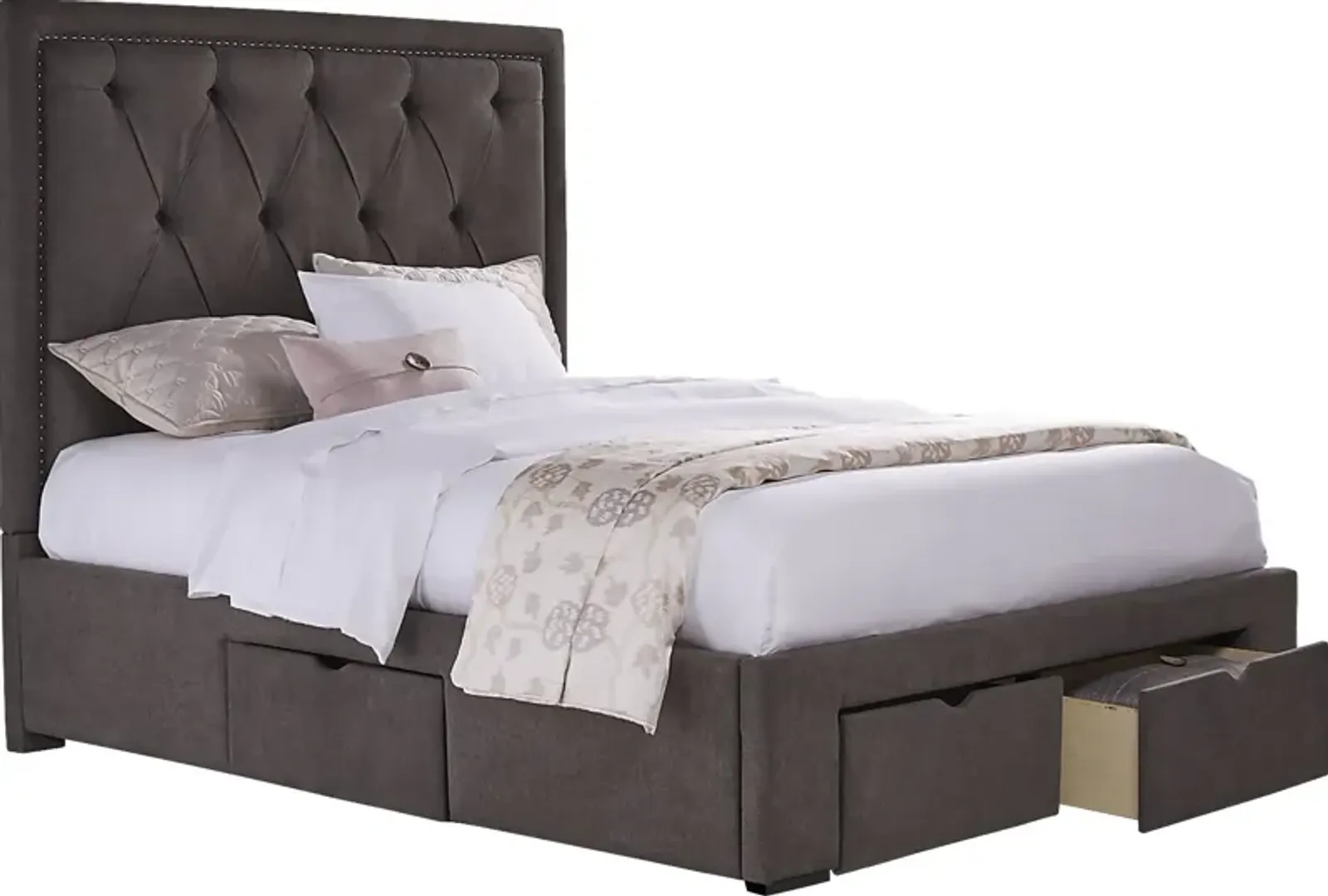 Elridge Granite 3 Pc King Upholstered Bed with 4 Drawer Storage