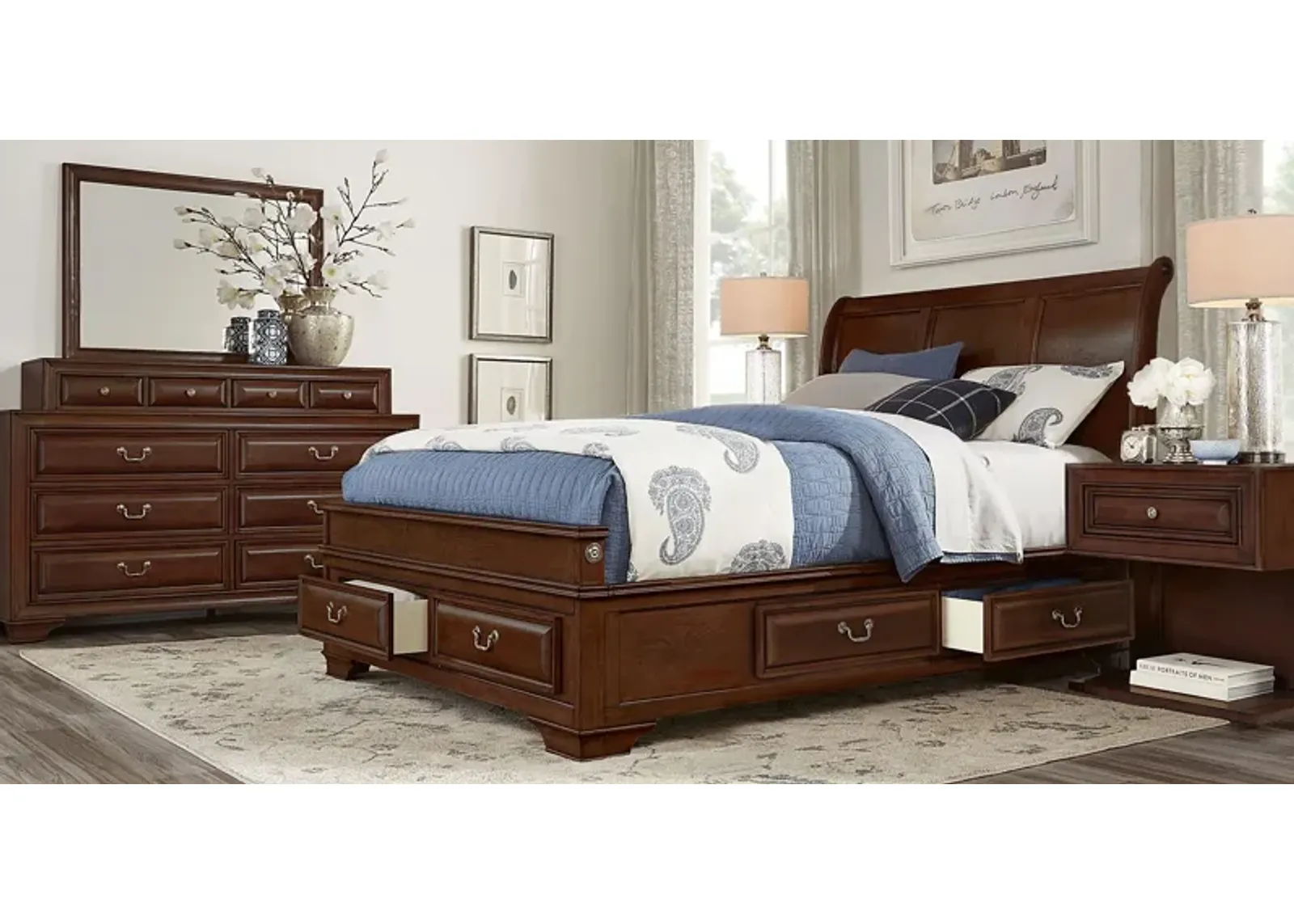 Mill Valley II Cherry 7 Pc Queen Sleigh Bedroom with Storage