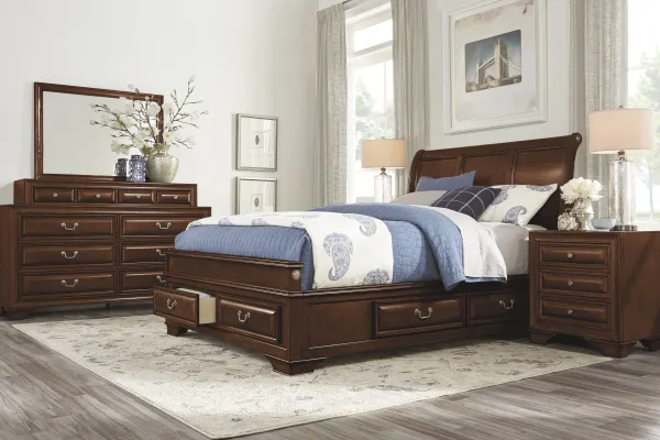 Mill Valley II Cherry 7 Pc King Sleigh Bedroom with Storage