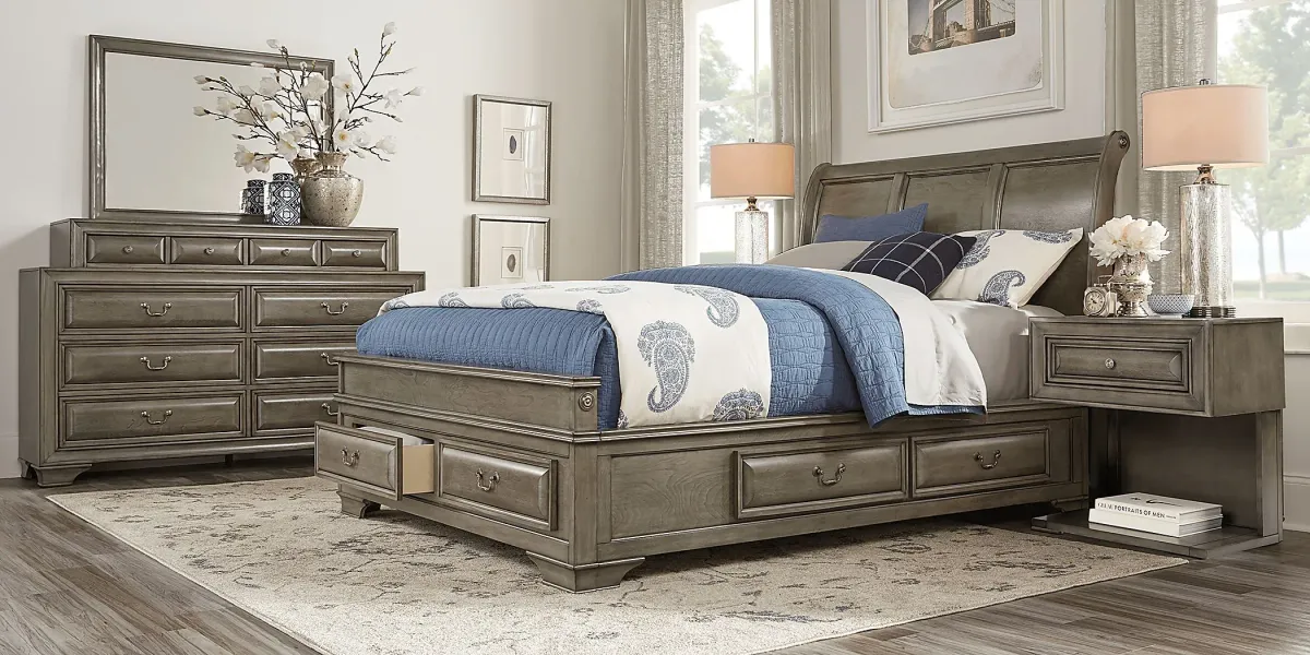 Mill Valley II Gray 7 Pc King Sleigh Bedroom with Storage