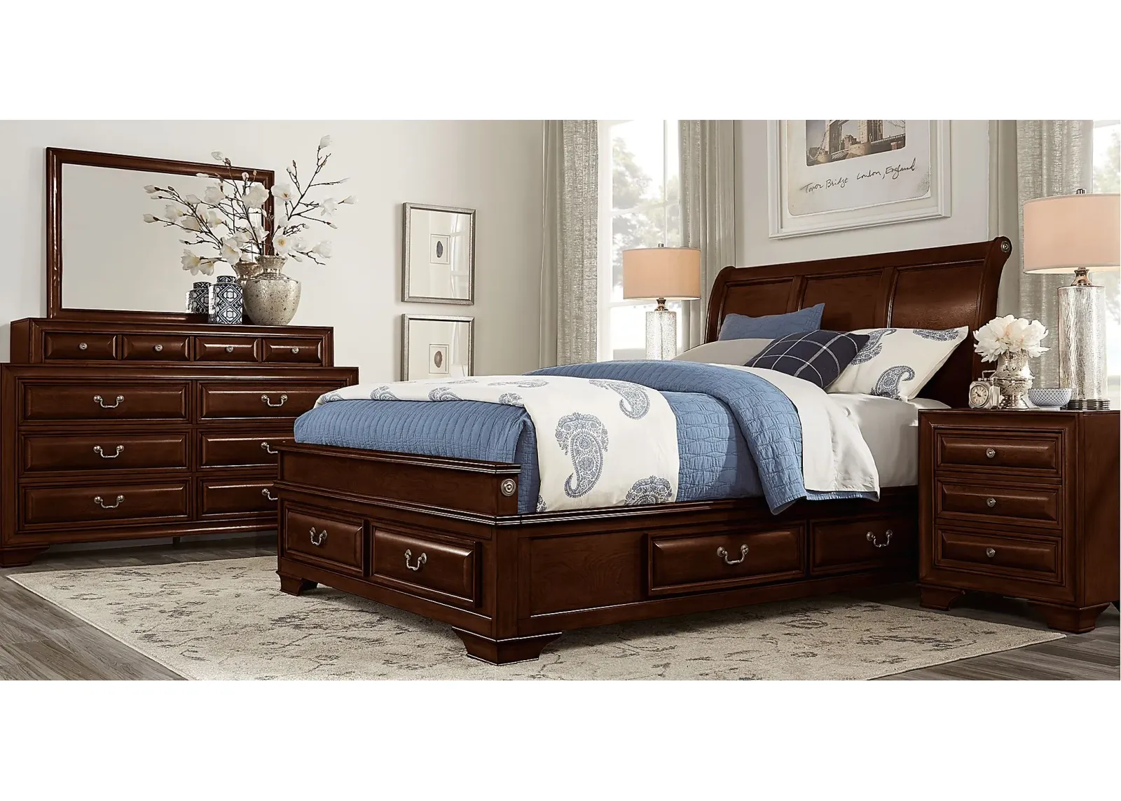 Mill Valley II Cherry 7 Pc Queen Sleigh Bedroom with Storage