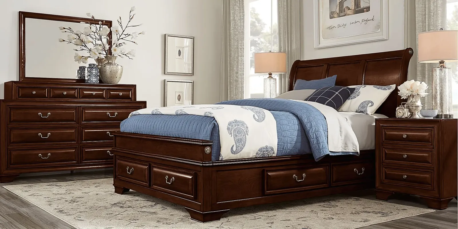 Mill Valley II Cherry 7 Pc Queen Sleigh Bedroom with Storage