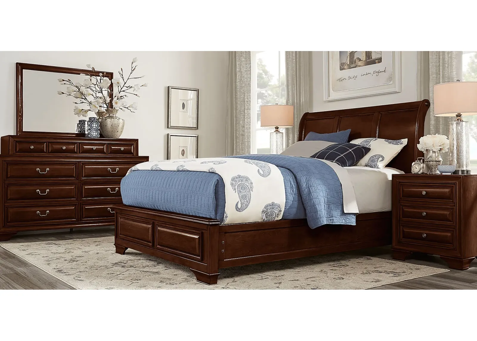 Mill Valley II Cherry 7 Pc Queen Sleigh Bedroom