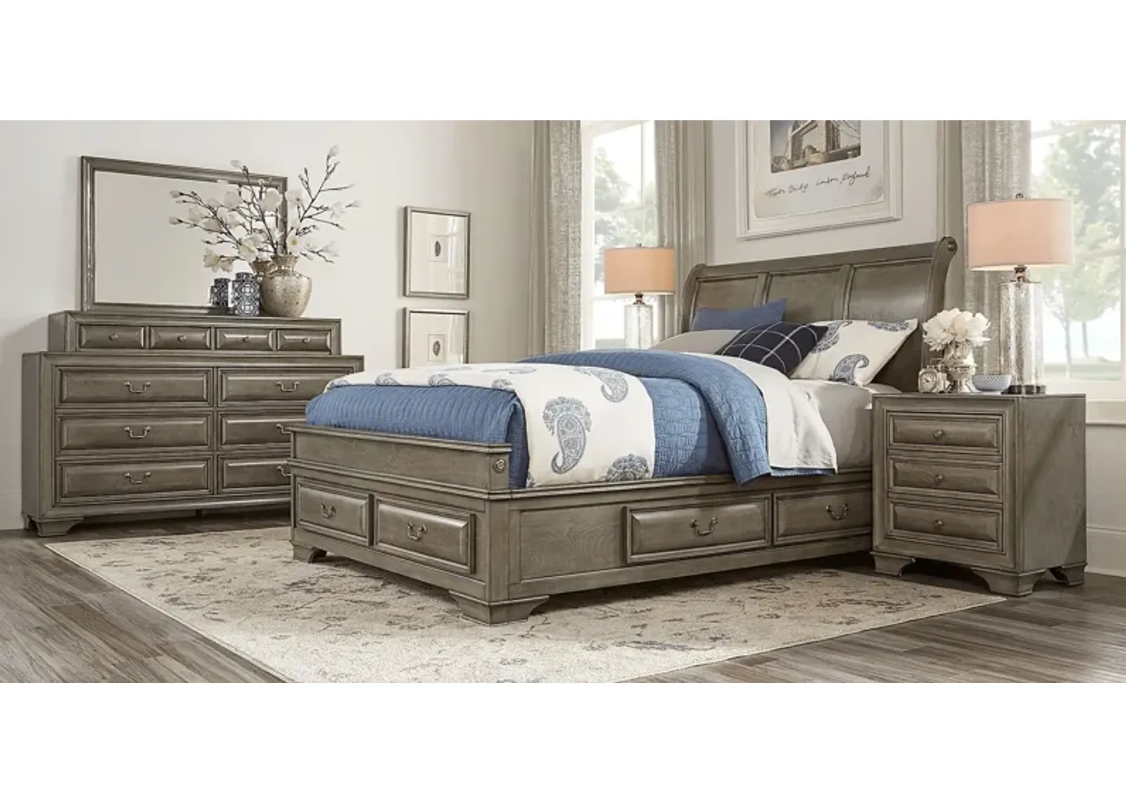 Mill Valley II Gray 7 Pc Queen Sleigh Bedroom with Storage