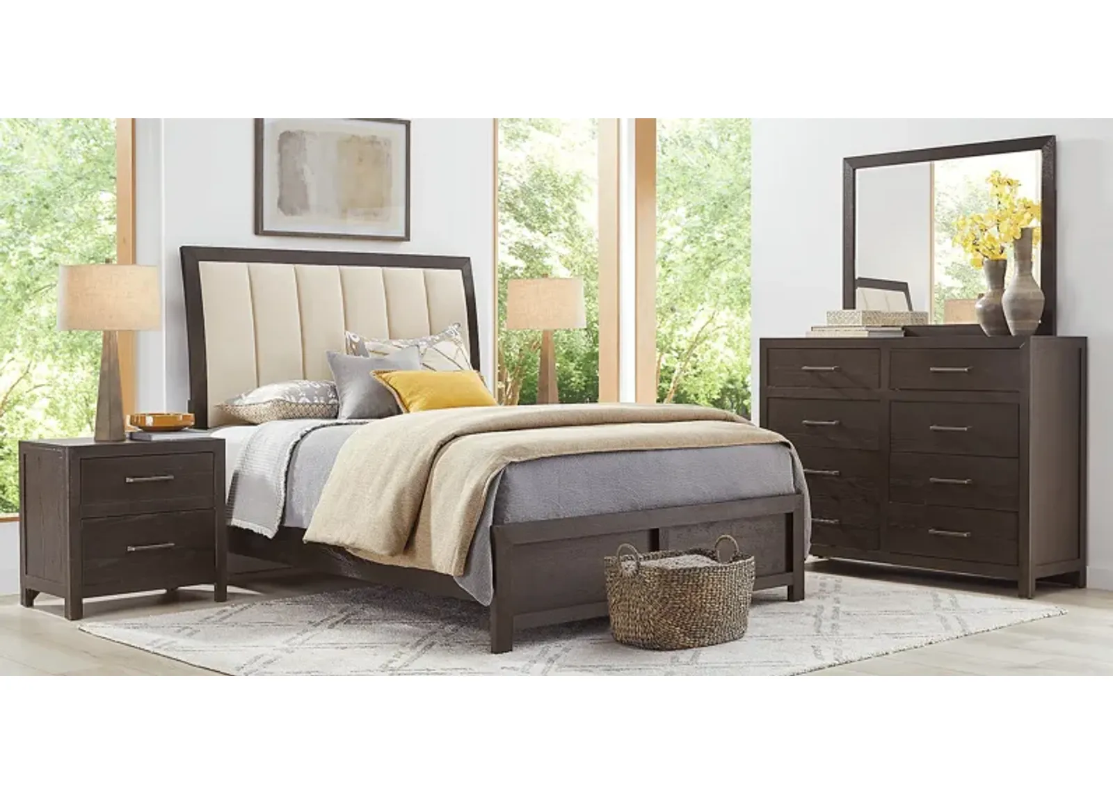 Woodley Dark Brown 7 Pc Queen Upholstered Bedroom