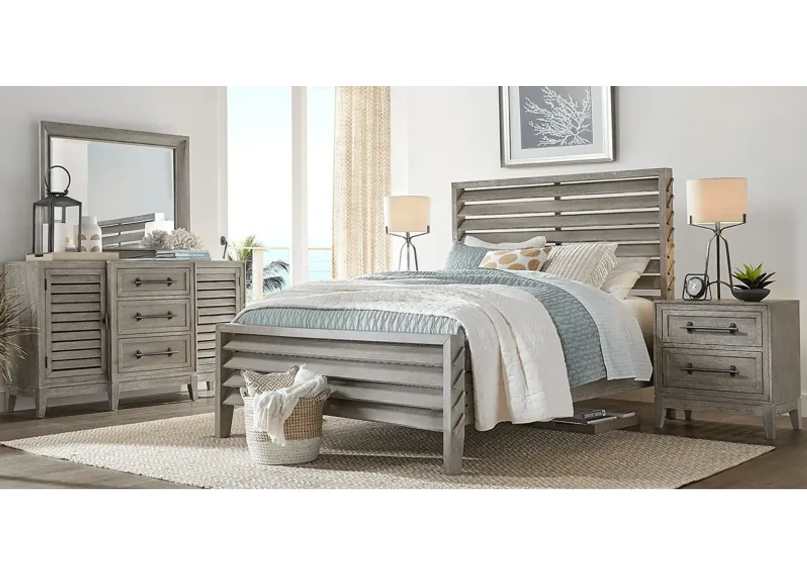 River Falls Light Gray 7 Pc Queen Slat Bedroom