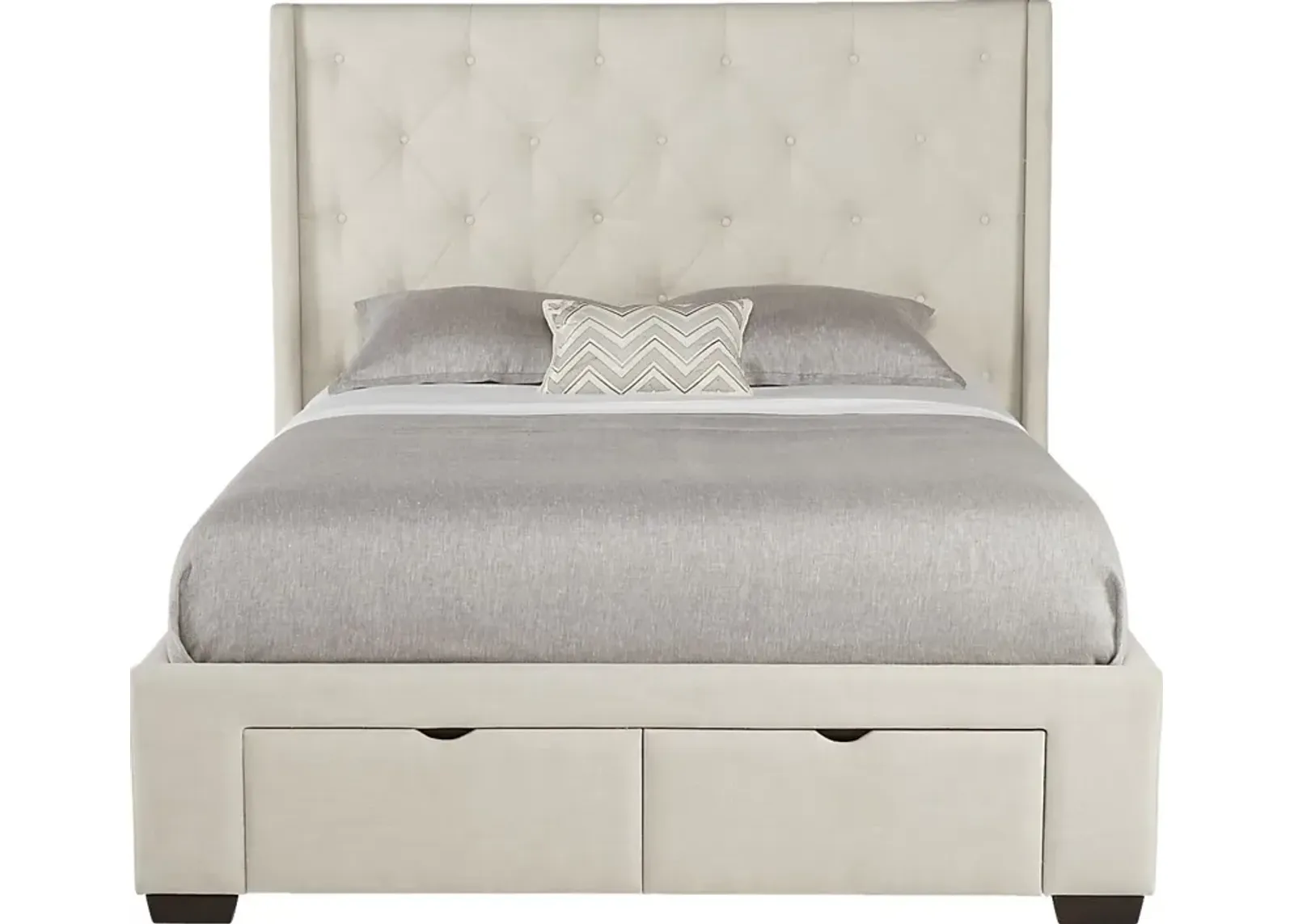 Alison Oatmeal 3 Pc Queen Upholstered Bed with 2 Drawer Storage