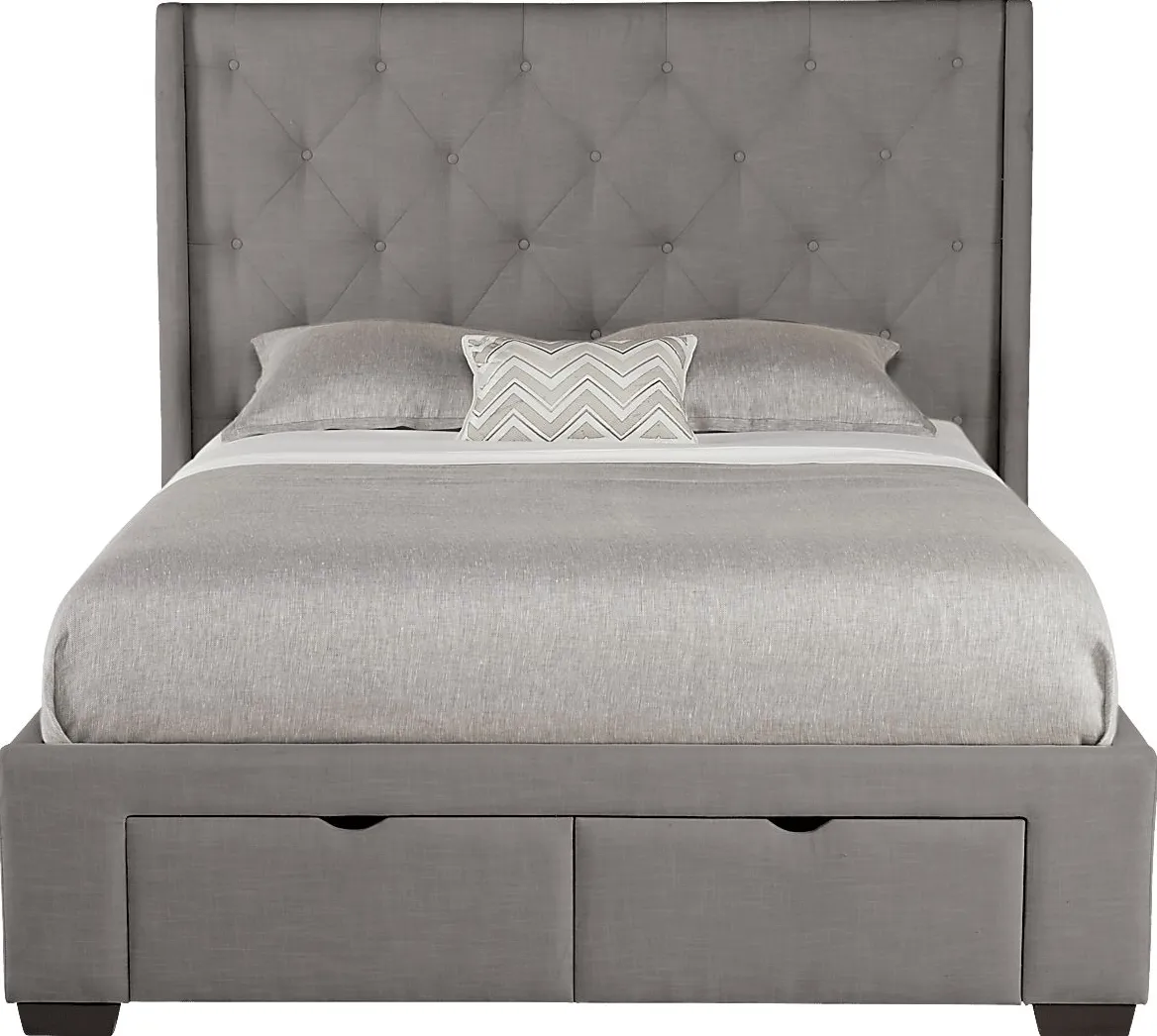 Alison Gray 3 Pc Queen Upholstered Bed with 2 Drawer Storage