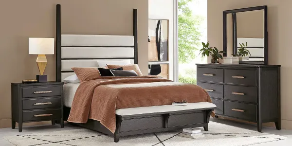 Copperline Black 7 Pc Queen Poster Bedroom with Bench
