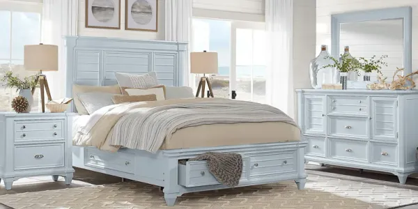 Hilton Head Blue 7 Pc Queen Storage Bedroom