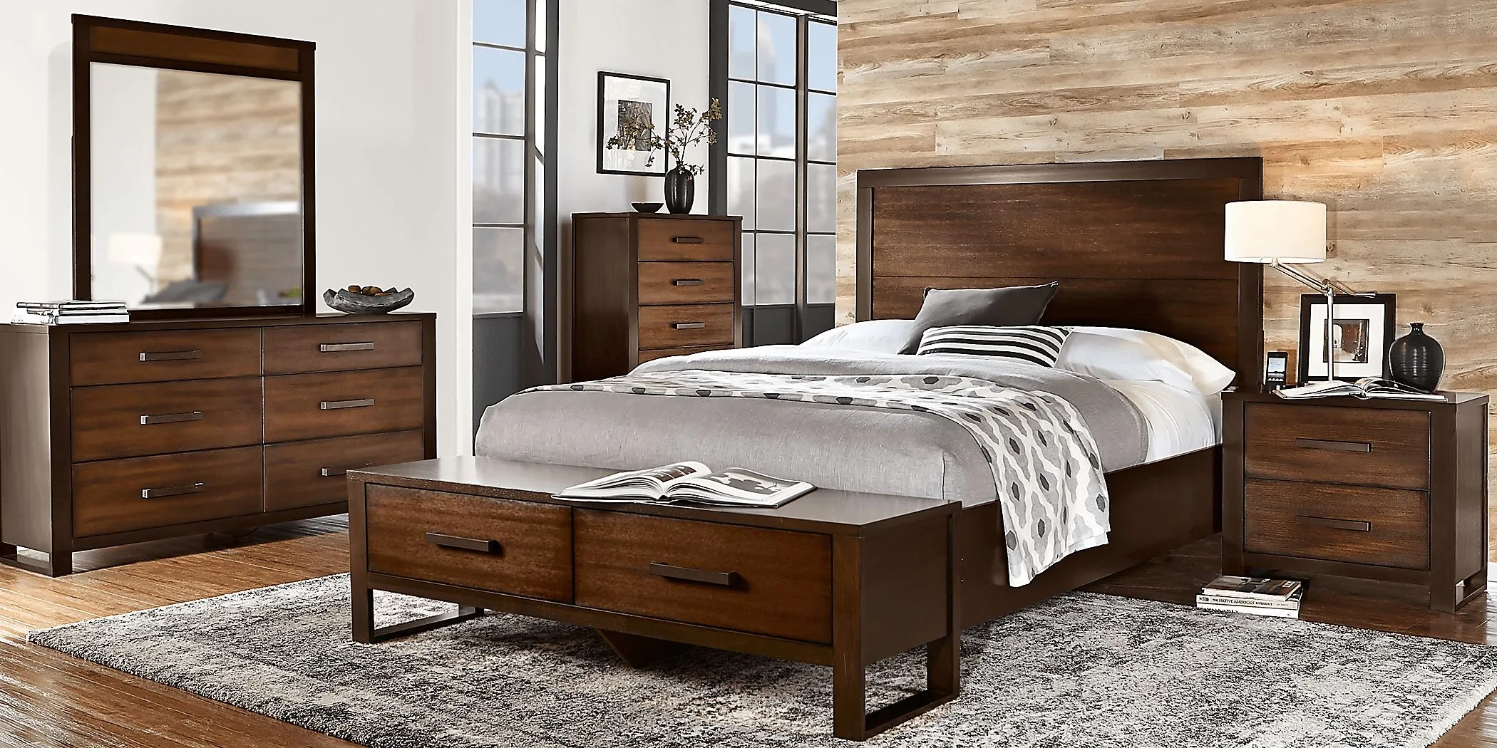 Abbott Hazelnut 7 Pc Queen Panel Bedroom with Storage