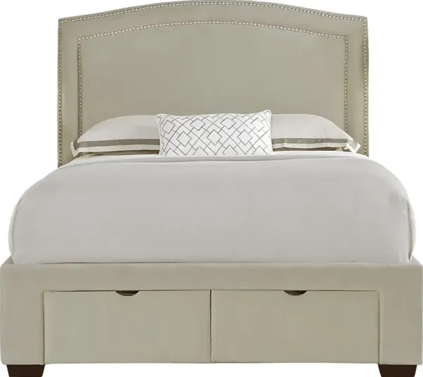 Loden Beige 3 Pc Queen Upholstered Bed with 2 Drawer Storage