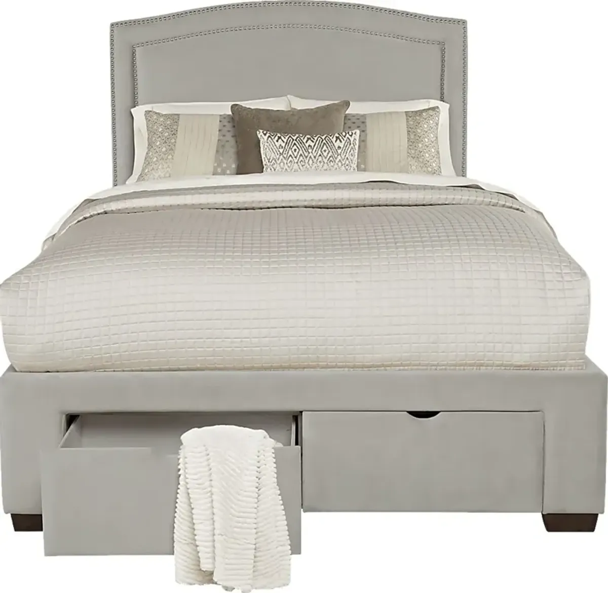 Loden Gray 3 Pc Queen Upholstered Bed with 2 Drawer Storage