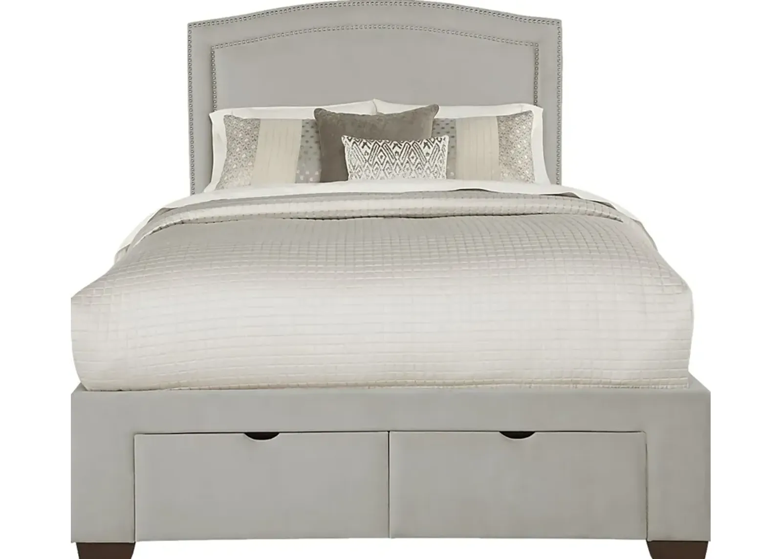 Loden Gray 3 Pc Queen Upholstered Bed with 2 Drawer Storage