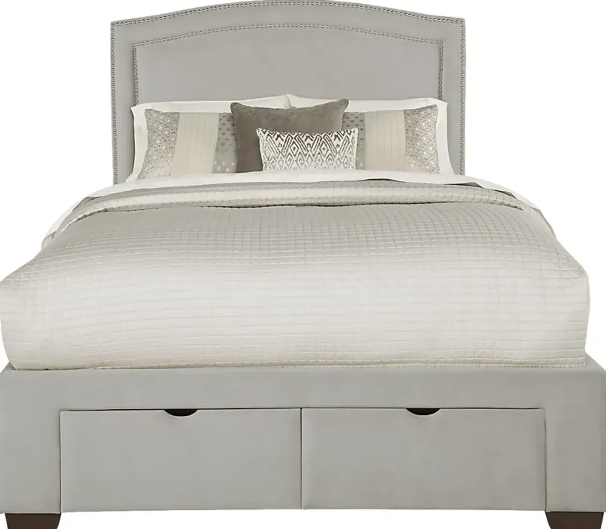 Loden Gray 3 Pc Queen Upholstered Bed with 2 Drawer Storage