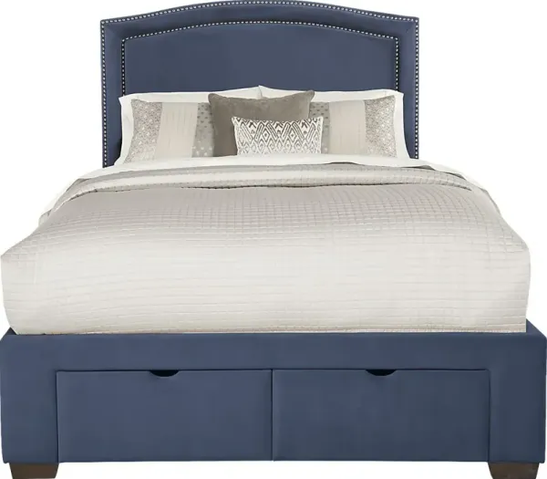 Loden Navy 3 Pc Queen Upholstered Bed with 2 Drawer Storage