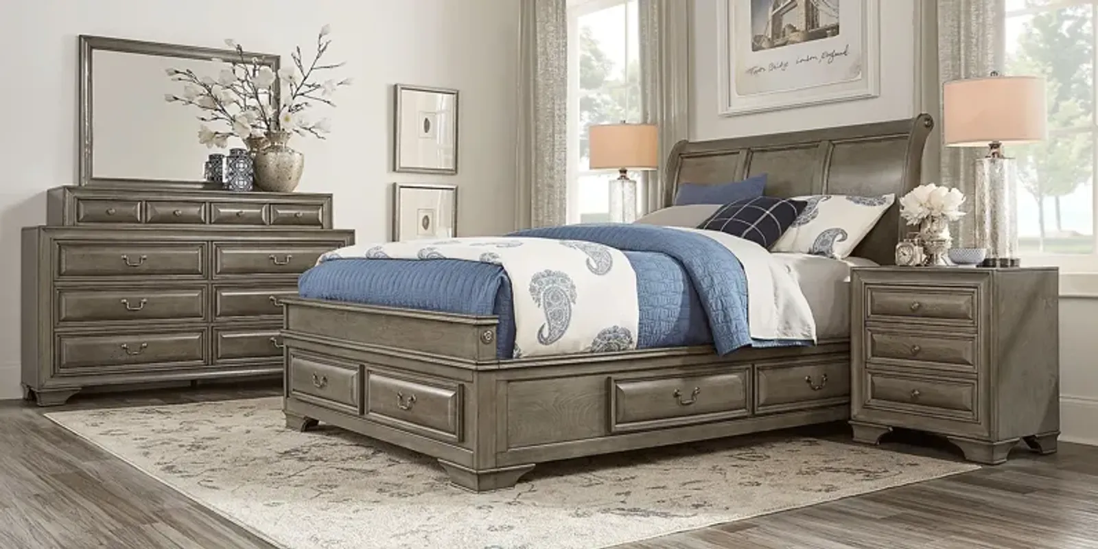 Mill Valley II Gray 7 Pc King Sleigh Bedroom with Storage