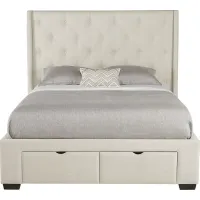 Alison Oatmeal 3 Pc King Upholstered Bed with 2 Drawer Storage