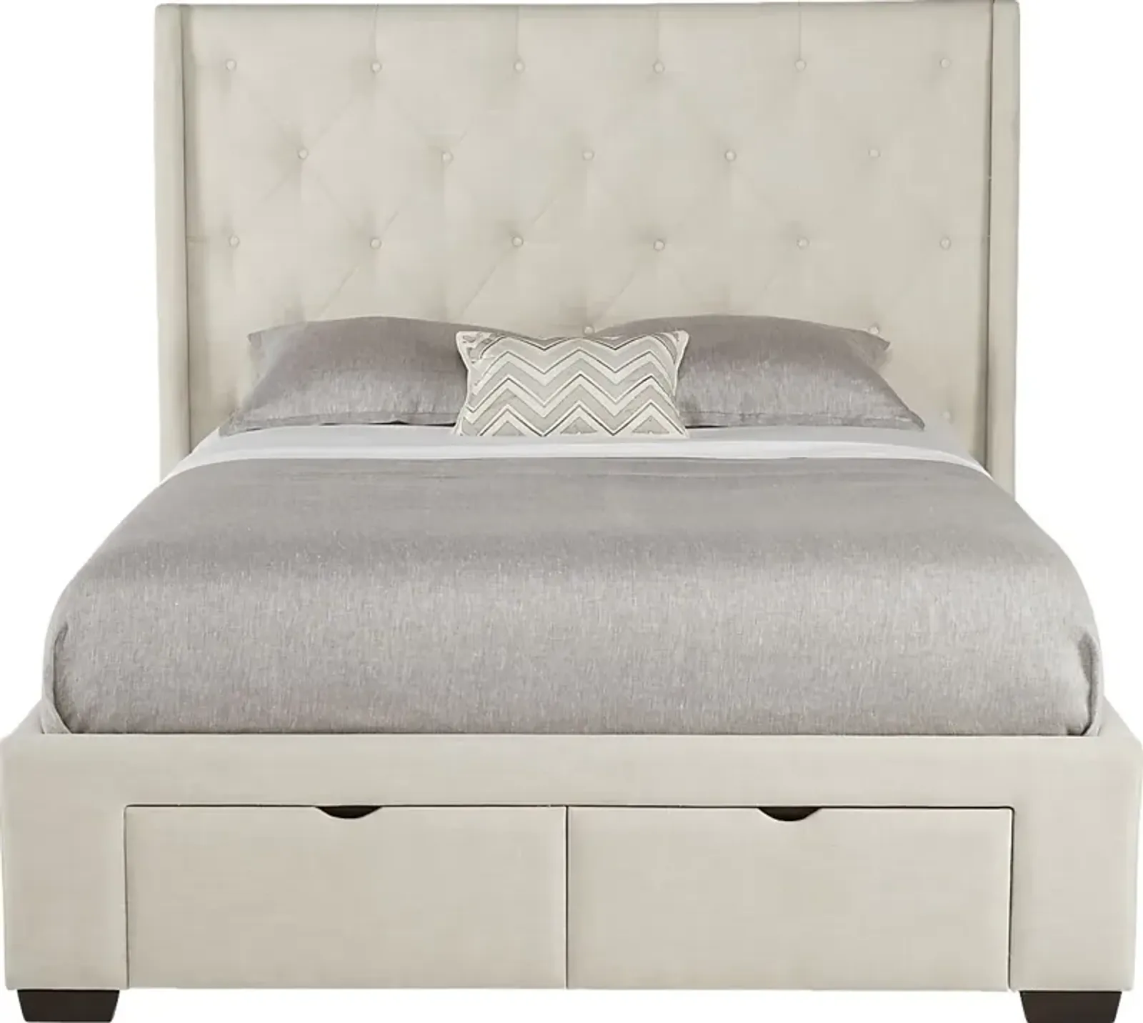 Alison Oatmeal 3 Pc King Upholstered Bed with 2 Drawer Storage