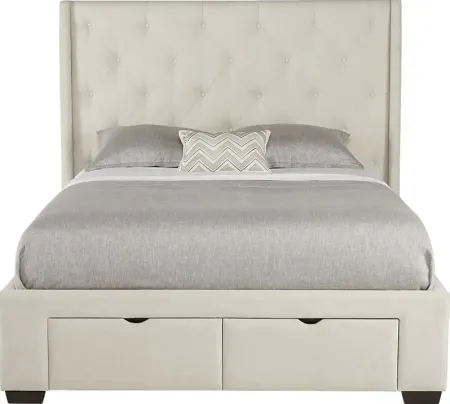 Alison Oatmeal 3 Pc King Upholstered Bed with 2 Drawer Storage