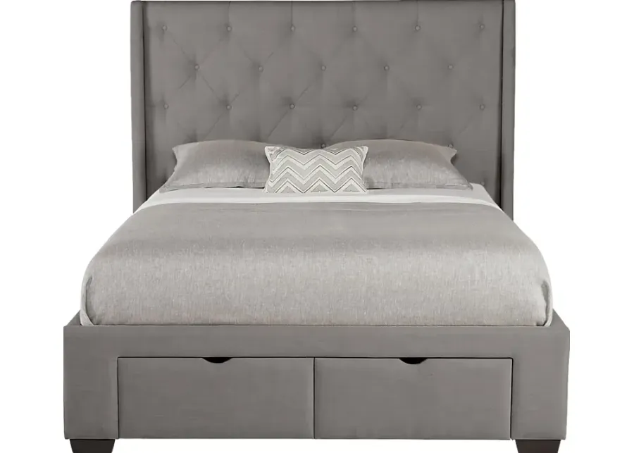 Alison Gray 3 Pc King Upholstered Bed with 2 Drawer Storage