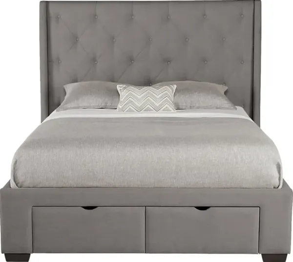 Alison Gray 3 Pc King Upholstered Bed with 2 Drawer Storage
