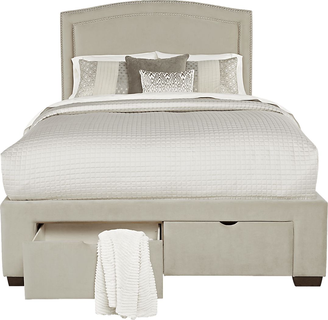 Loden Beige 3 Pc King Upholstered Bed With 2 Drawer Storage