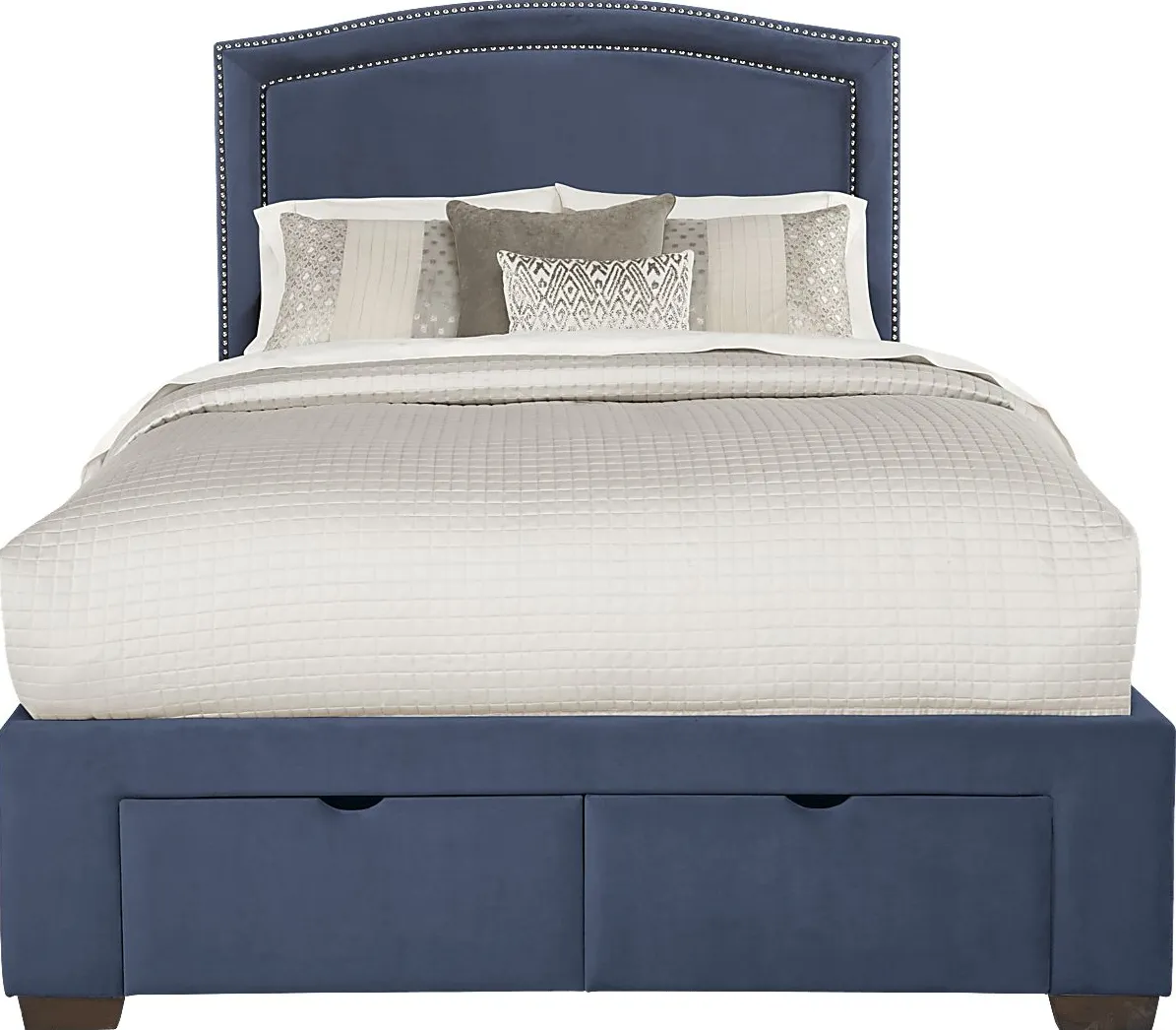 Loden Navy 3 Pc King Upholstered Bed with 2 Drawer Storage