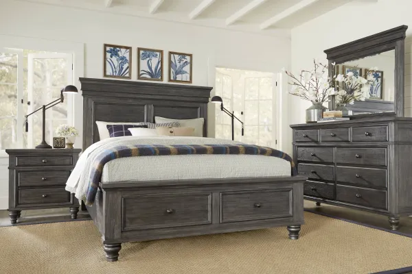 Lake Town Gray 7 Pc King Panel Bedroom with Storage