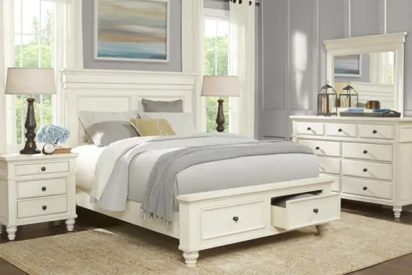 Lake Town Off-White 7 Pc King Panel Bedroom with Storage