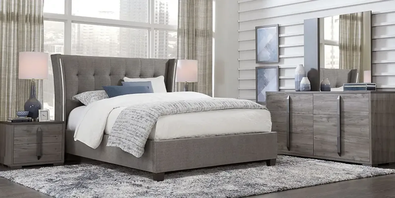 Park Slope Gray 7 Pc King Upholstered Bedroom