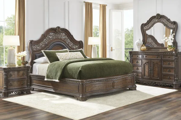 Yorkshire Manor Brown 7 Pc King Panel Bedroom