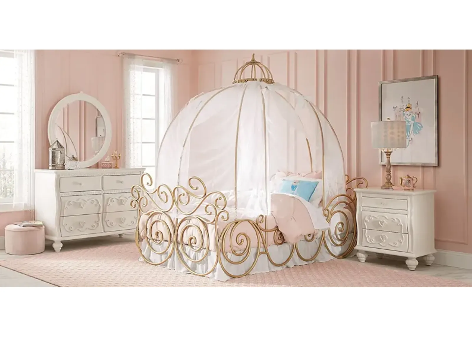 Disney Princess Dreamer White 6 Pc Twin Carriage Canopy Bedroom