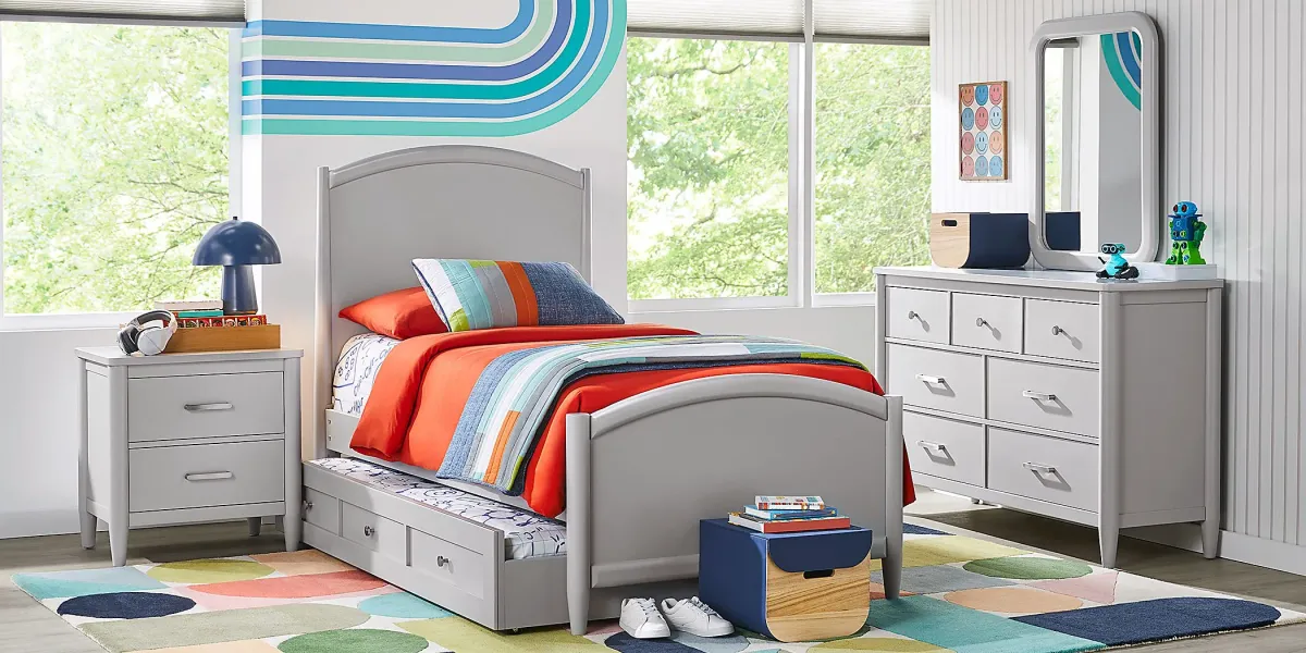 Kids Modern Colors Light Gray Twin Panel Bed