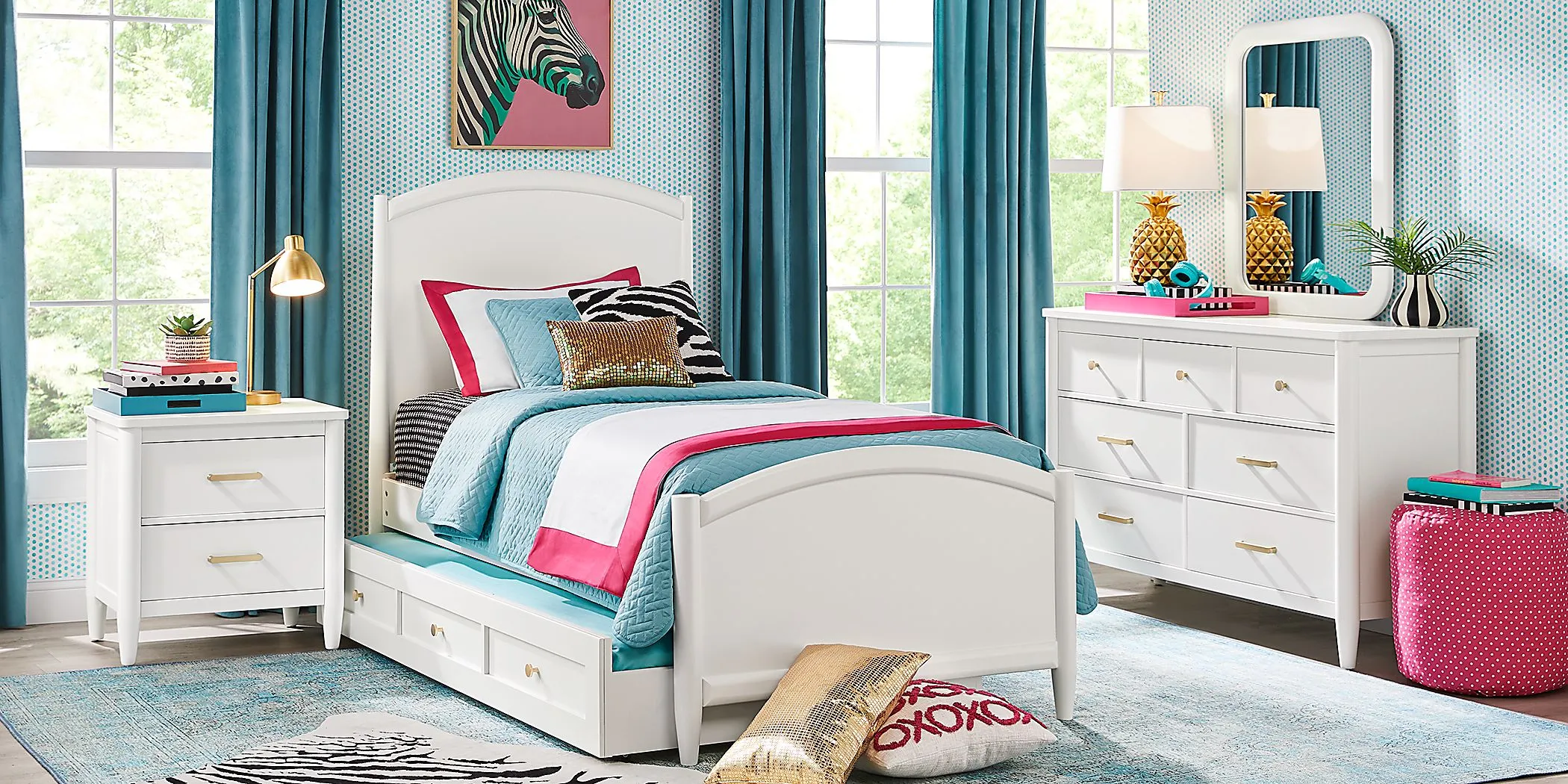 Kids Modern Colors White 3 Pc Twin Panel Bed