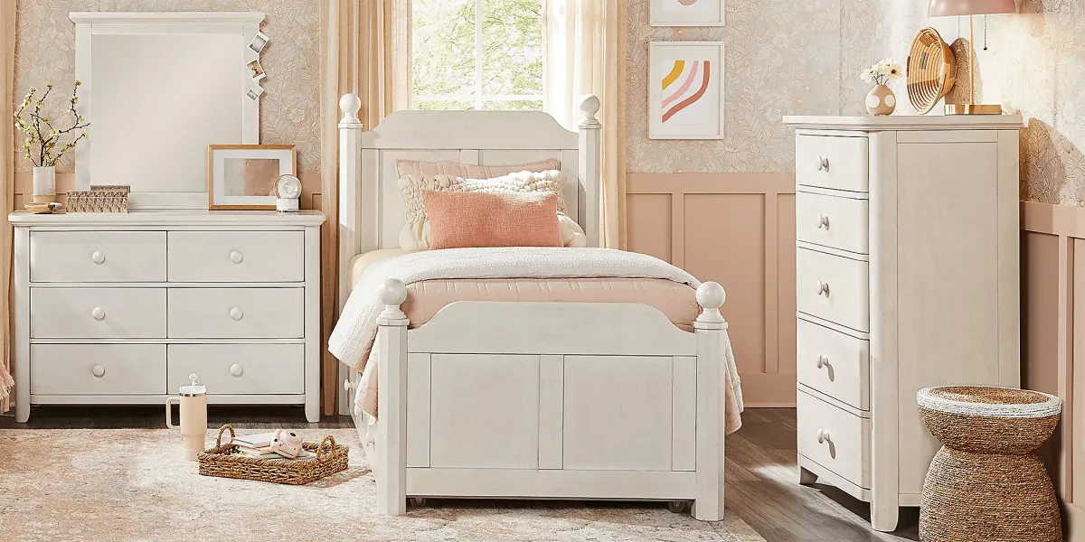 Kids South Bend Washed White 3 Pc Twin Poster Bed