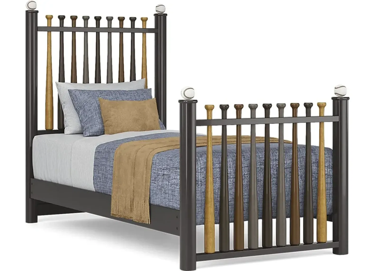 Kids Batter Up Stained 3 Pc Twin Baseball Bat Bed