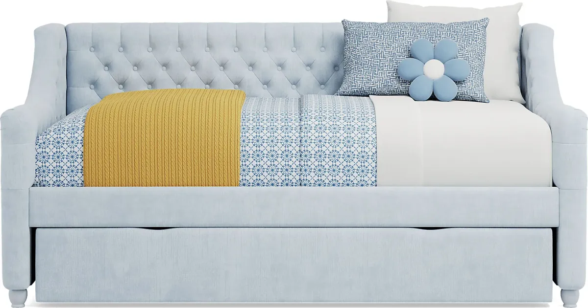 Alena Light Blue Twin Daybed with Twin Storage Trundle
